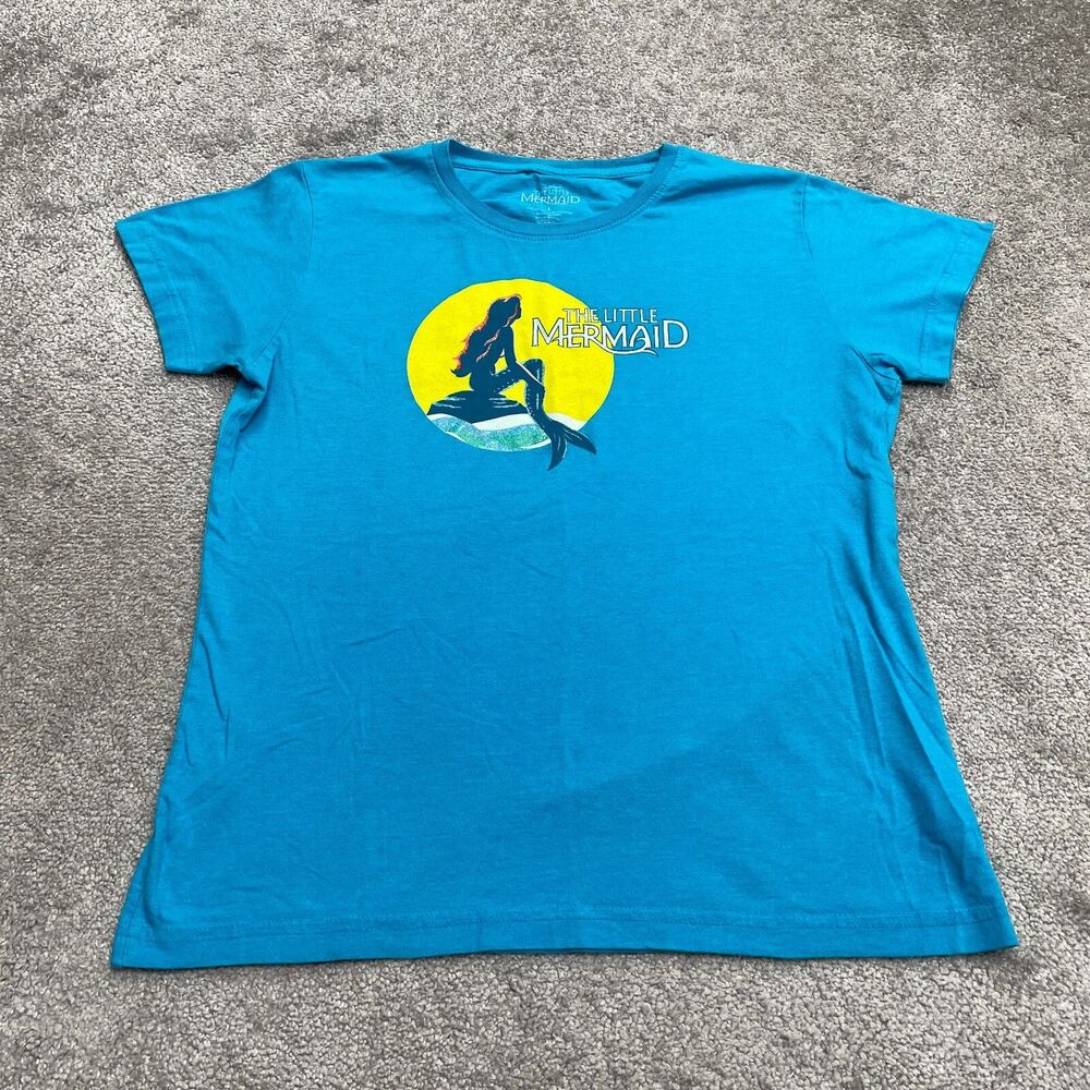 Disney The Little Mermaid Graphic T-Shirt Womens Large Blue Crew Neck Casual Tee